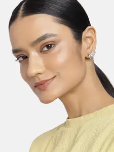 Estele Women Silver-Toned & White Contemporary Studs