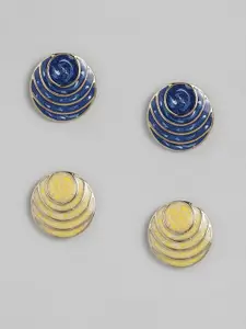 Estele Women Set of 2 Gold-Toned & Green Circular Studs