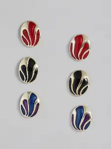 Estele Gold-Toned & Red Contemporary Studs Earrings