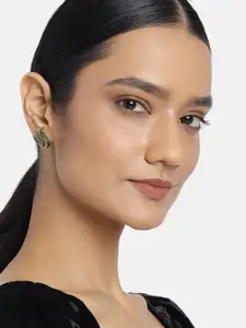 Estele Women Gold-Toned & Green Contemporary Studs