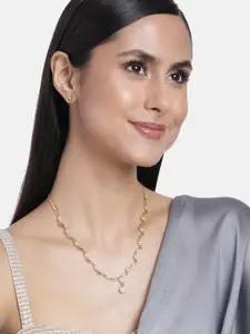 Estele Women Gold Plated CZ Star Wave Designer Necklace Set