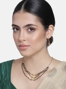 Estele Gold Plated Triple Layer Bead Mangalsutra & Earrings Set