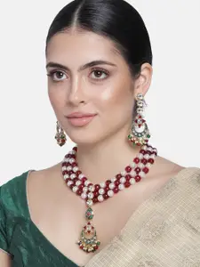Estele Gold Plated Fascinating Necklace Set with Kundan & Pearls