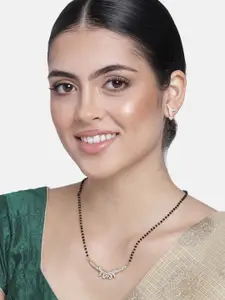 Estele Gold Plated Clustered Little Heart Mangalsutra Necklace Set With Austrian Crystals