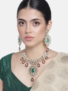Estele Gold Plated Traditional Saundarya Zevrat Necklace Set with Kundan for Women