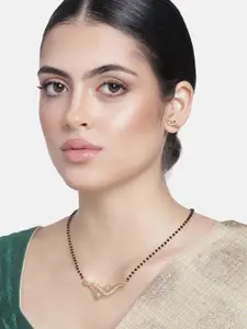 Estele Women Gold Plated Wave Textured Mangalsutra Necklace Set with Austrian Crystals