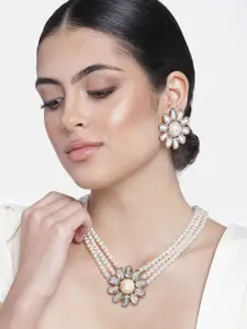 Estele Gold Plated Adorable Polki Collection Pearl Jewelry Necklace Set for Women