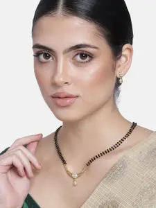 Estele Gold Plated Flower Double Line Mangalsutra Necklace Set With Austrian Crystals