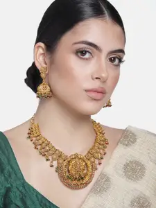 Estele Women Lakshmi Ji & Peacocks Nakshi Temple Necklace Set