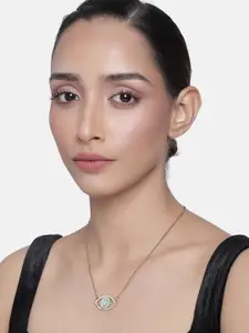 Estele Women Gold-Plated White Shimmering Evil Eye Pendant Necklace