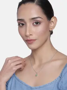 Estele Silver-Toned & Green Silver-Plated Necklace