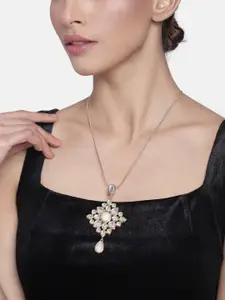 Estele Women White Gold-Plated Adorable Kundan Studded Pendent Necklace Necklace