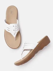 Clarks Women White Phebe Carman Leather Textured Comfort Heels