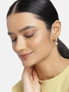 Estele Gold-Toned & White Contemporary Drop Earrings