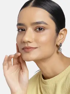 Estele Women Silver-Toned & Black Contemporary Jhumkas