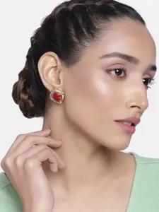 Estele Women Gold-Toned & Red Square Studs