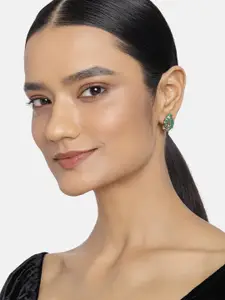 Estele Women Gold-Toned & Green Contemporary Studs