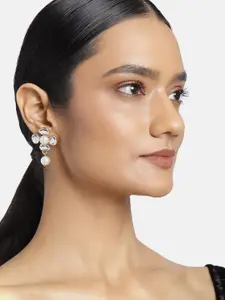 Estele Women Gold-Toned & White Contemporary Drop Earrings