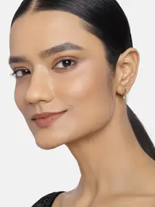 Estele Gold-Toned & White Contemporary Drop Earrings