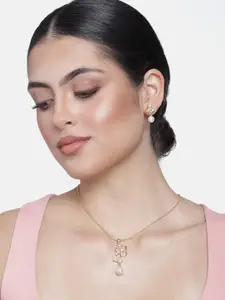 Estele Gold Plated Flower Designer Pendant Set with Austrian Crystals & Pearl