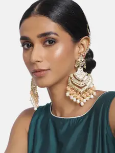 I Jewels Peach-Coloured Gold-Plated Classic Chandbalis Earrings