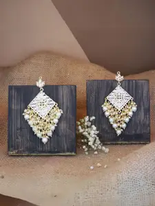 I Jewels White Gold-Plated Pearls Contemporary Drop Earrings