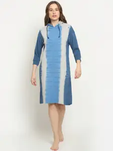 Slumber Jill Women Blue Tie & Dye Printed Pure Cotton Sweat Nightdress