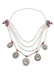 SANGEETA BOOCHRA Red & Green Real Stone-Studded Silver Layered Necklace