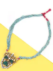 SANGEETA BOOCHRA Women Gold-Toned & Blue Beads Beaded & Stone Studded Pendent Necklace
