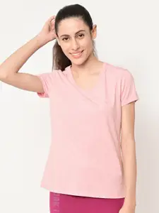 MAYSIXTY Women Pink V-Neck T-shirt