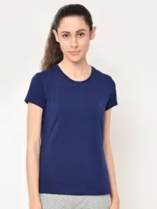 MAYSIXTY Women Navy Blue Cotton T-shirt