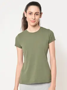 MAYSIXTY Women Olive Green T-shirt