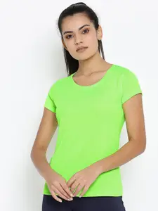 ScoldMe Women Fluorescent Green Raw Edge Slim Fit T-shirt