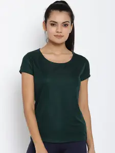ScoldMe Women Green Solid Slim Fit T-shirt