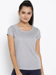 ScoldMe Women Grey Solid Slim Fit Round NeckT-shirt