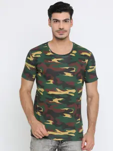 Masculino Latino Men Green Camouflage Printed Raw Edge T-shirt