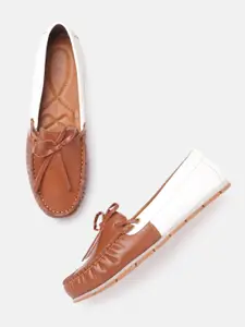 Mast & Harbour Women Tan Brown & White Colourblocked Loafers