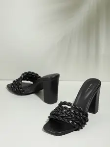 Mast & Harbour Women Black Woven Design Block Heel Sandals