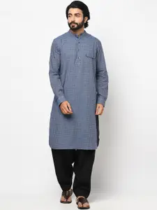 Fabindia Men Blue Checked Cotton Kurta