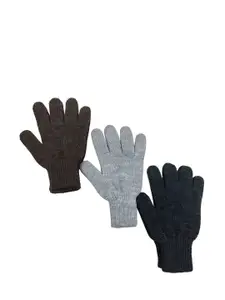 Gajraj Men Pack Of 3 Solid Winter Snuggy Fit Woolen Gloves