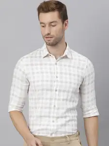 RARE RABBIT Men Beige & White Slim Fit Opaque Casual Shirt