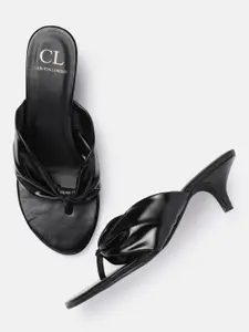 Carlton London Women Black Solid Kitten Heels with Patent Finish