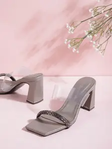 DressBerry Women Silver-Toned Embellished Open Toe Heels