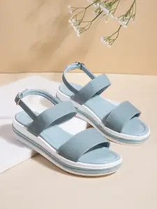 DressBerry Blue Textured Flatform Heel Sandals