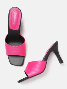 DressBerry Fuchsia Pink Croc Textured Slim Heels