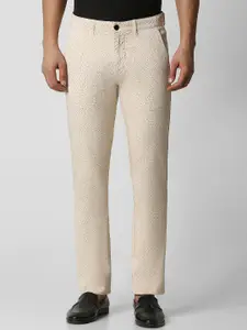 V Dot Men Beige Printed Slim Fit Trousers