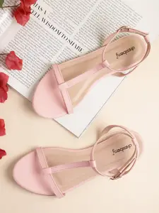 DressBerry Women Pink Solid Open Toe Flats