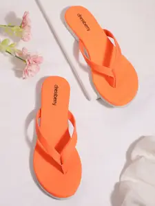 DressBerry Women Fluorescent Orange Solid Open Toe Flats