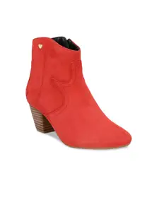 Delize Red Suede Party High-Top Block Heeled Boots