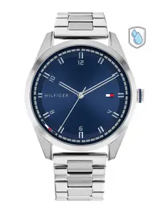 Tommy Hilfiger Men Blue Dial & Silver Toned Stainless Steel Bracelet Style Straps Analogue Watch